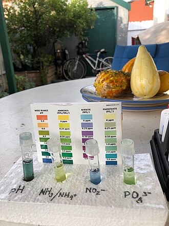 An ammonia, nitrite and pH test kit: cycling is done when ammonia and nitrite both read zero.