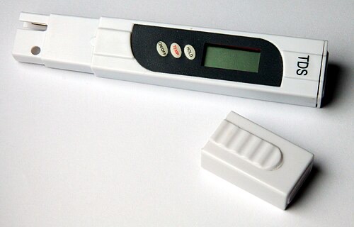 A TDS meter measures dissolved solids, a quick way to compare tap, RO and rain water.